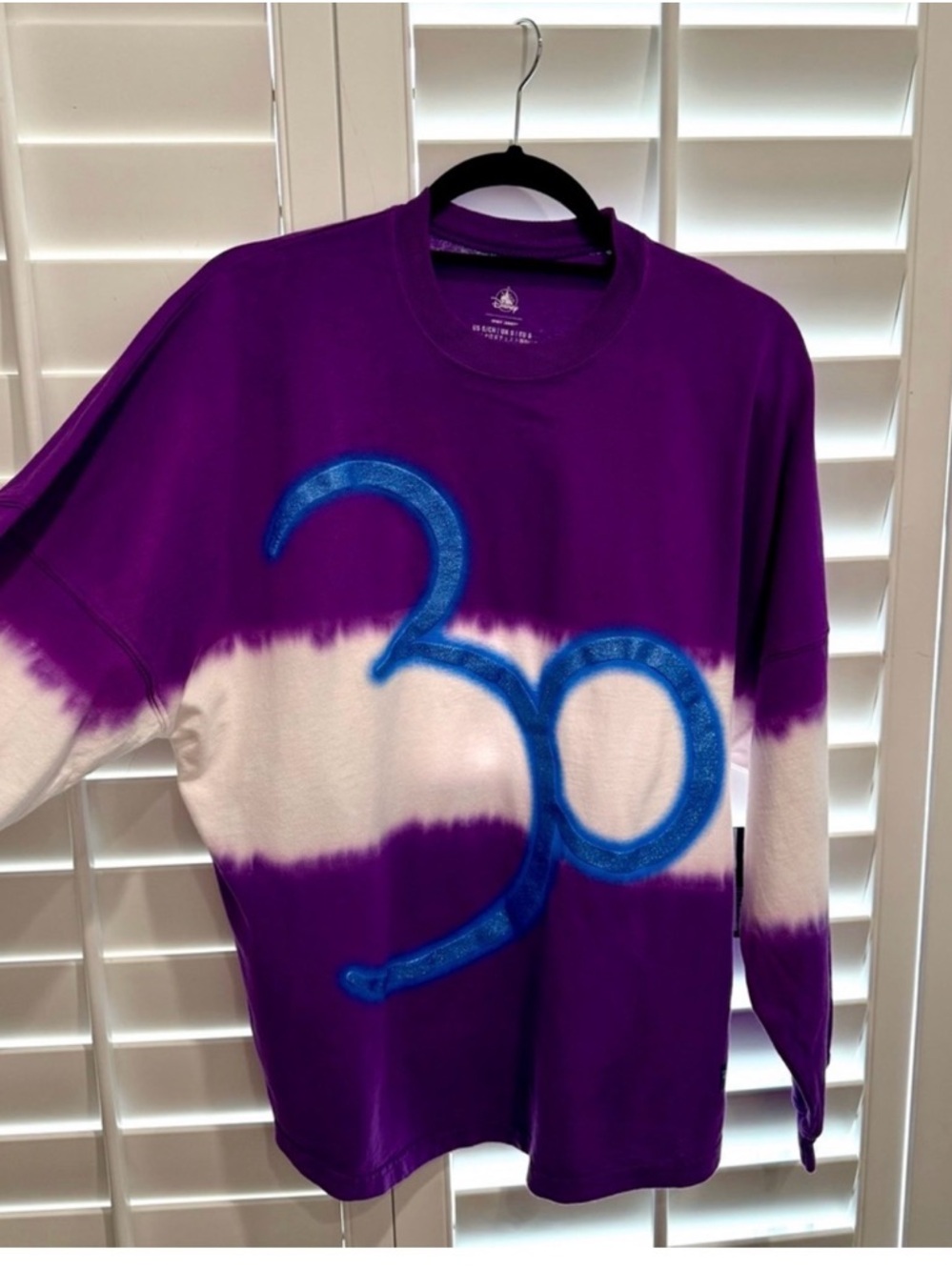 Disney Purple and White Tie-Dye Sweatshirt with Blue Graphic